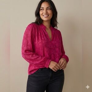 Addition Elle Pink Puff Sleeve Blouse Mandarin Collar Size X (12)